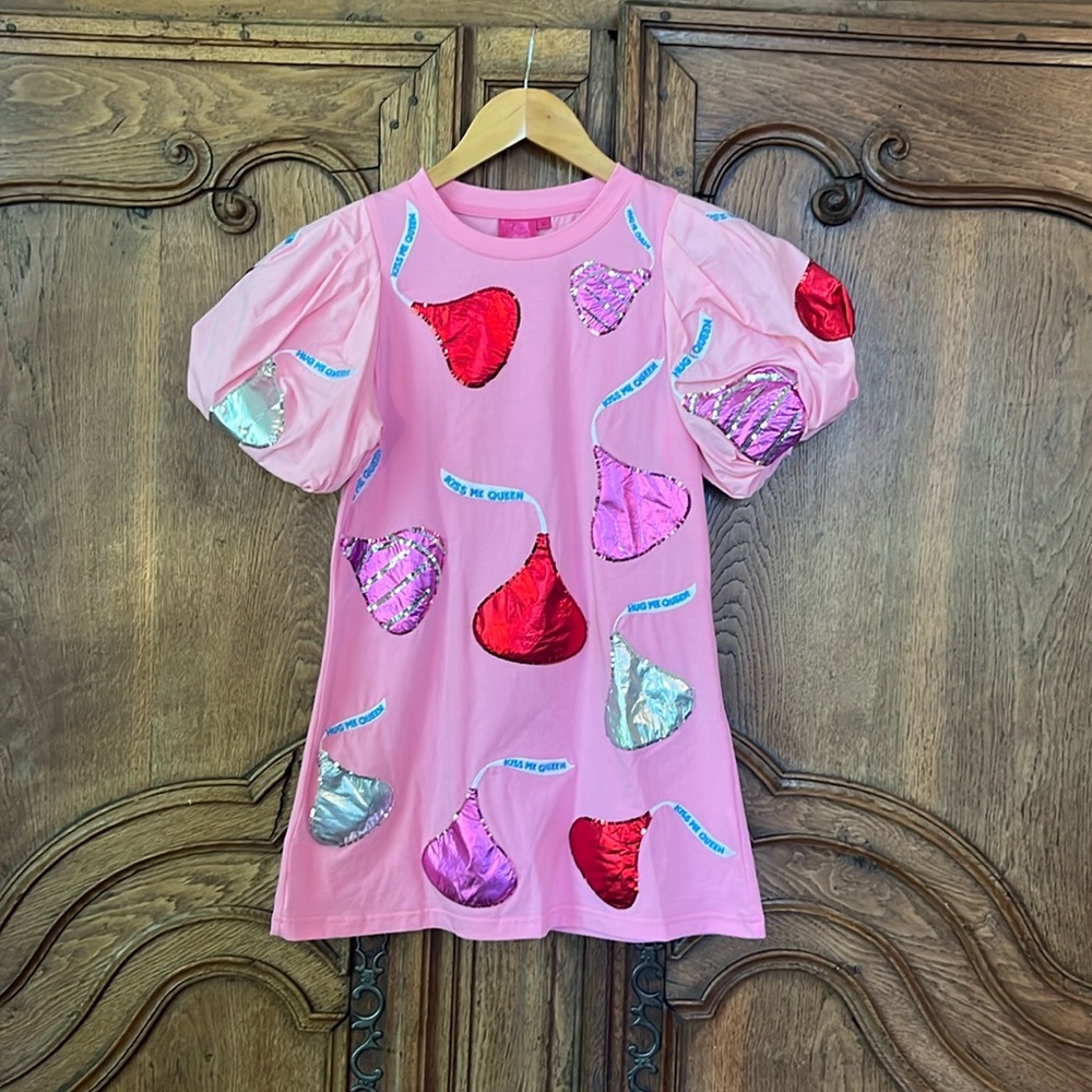 Queen Of Sparkles Kids Pink Kiss Me Queen Poof Sleeve Dress - Picture 2 of 11